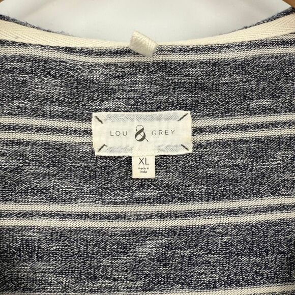 Lou & Grey Striped Hoodie Tunic Top Blue White Soft Knit Women XL Relaxed Fit - Picture 4 of 5